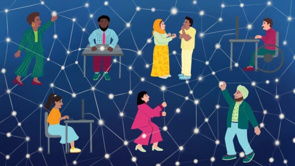 Illustration of various people connected on a network