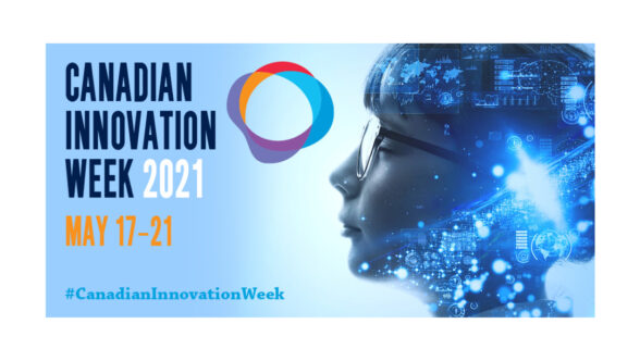 Canadian Innovation Week banner with logo; a woman in profile wearing glasses