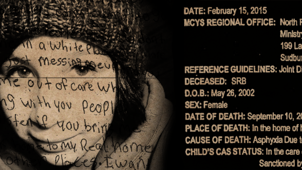 composite image of a young girl's face and her death report